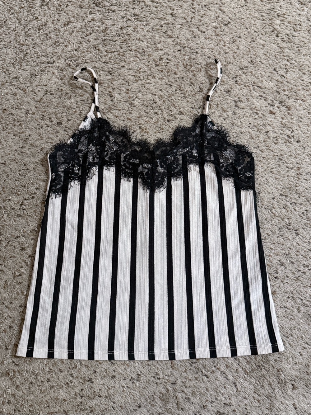 Zara Trafaluc Black & White Striped Lace Trim Cami Tank Top